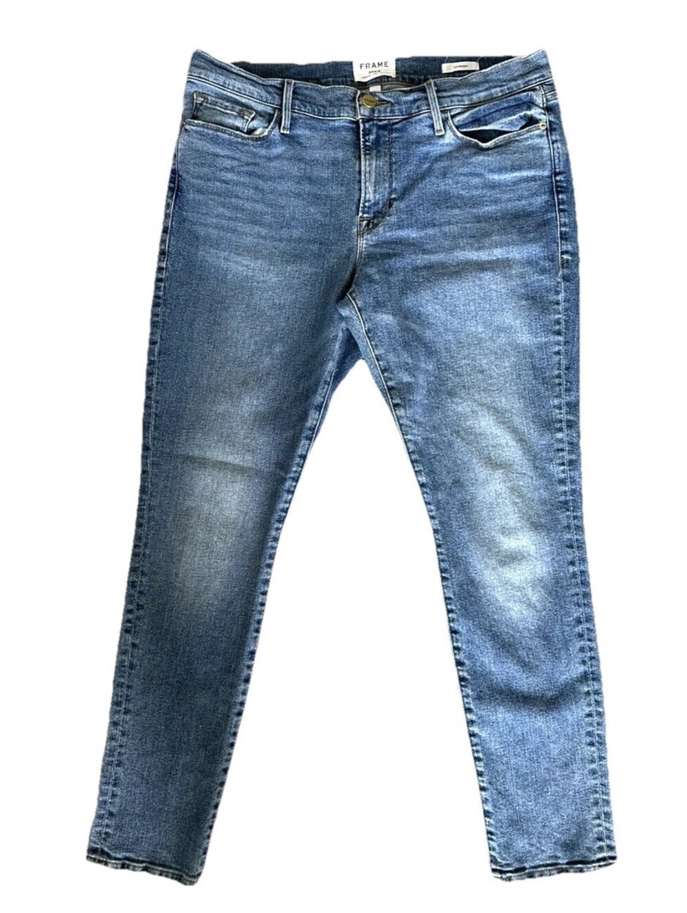 FRAME Le Garçon Crop Jeans Women Size 31 Blue Distressed Stretch Denim Mid Rise